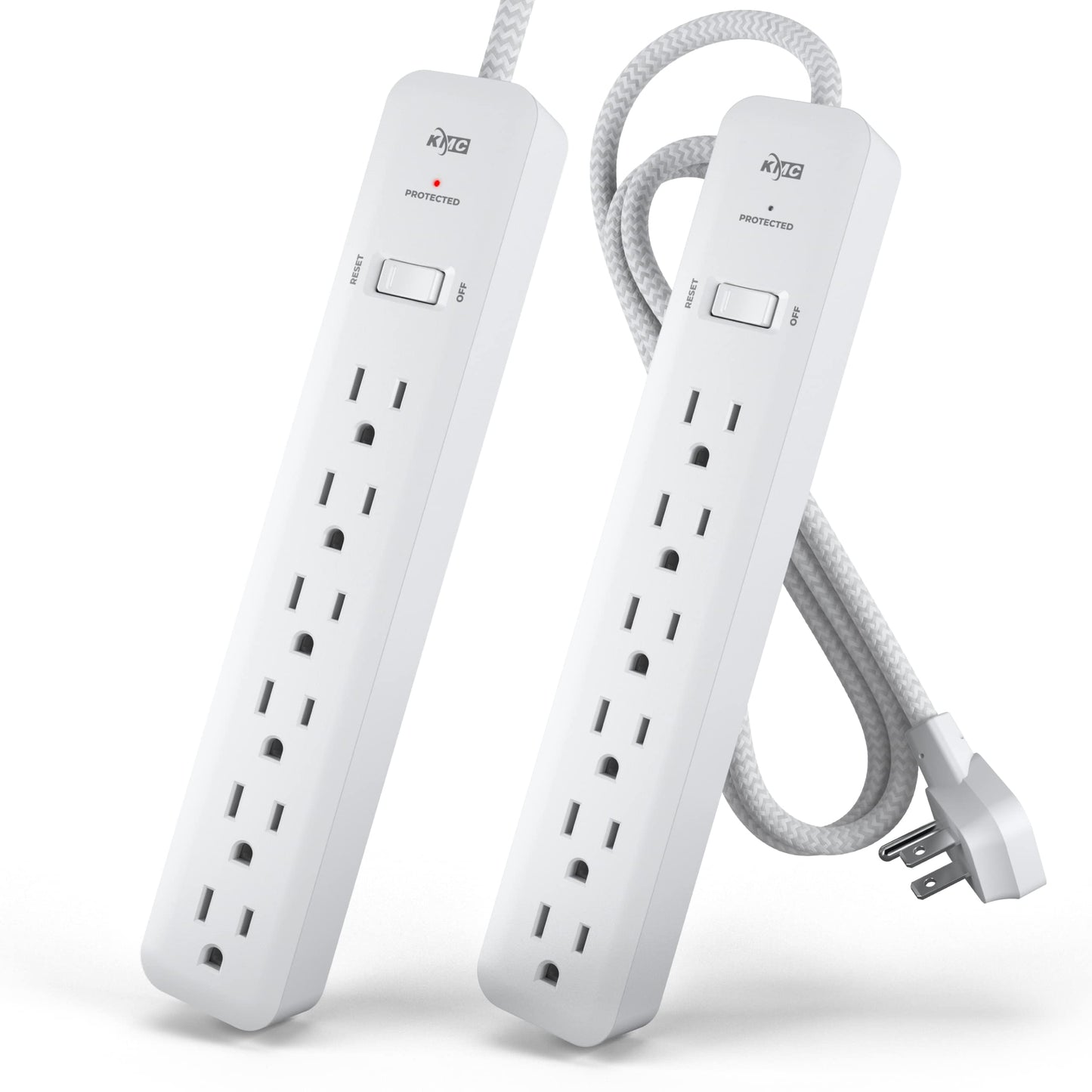 Regleta de Protección contra Sobretensiones KMC de 6 Tomas con Cable de 4 pies y 2 Paquetes, Protector de Sobretensión de 1080J y Cable de Extensión Trenzado de 4 Pies de Largo con Múltiples Tomas, Protector de Sobretensiones con 6 Tomas y Enchufe Plano